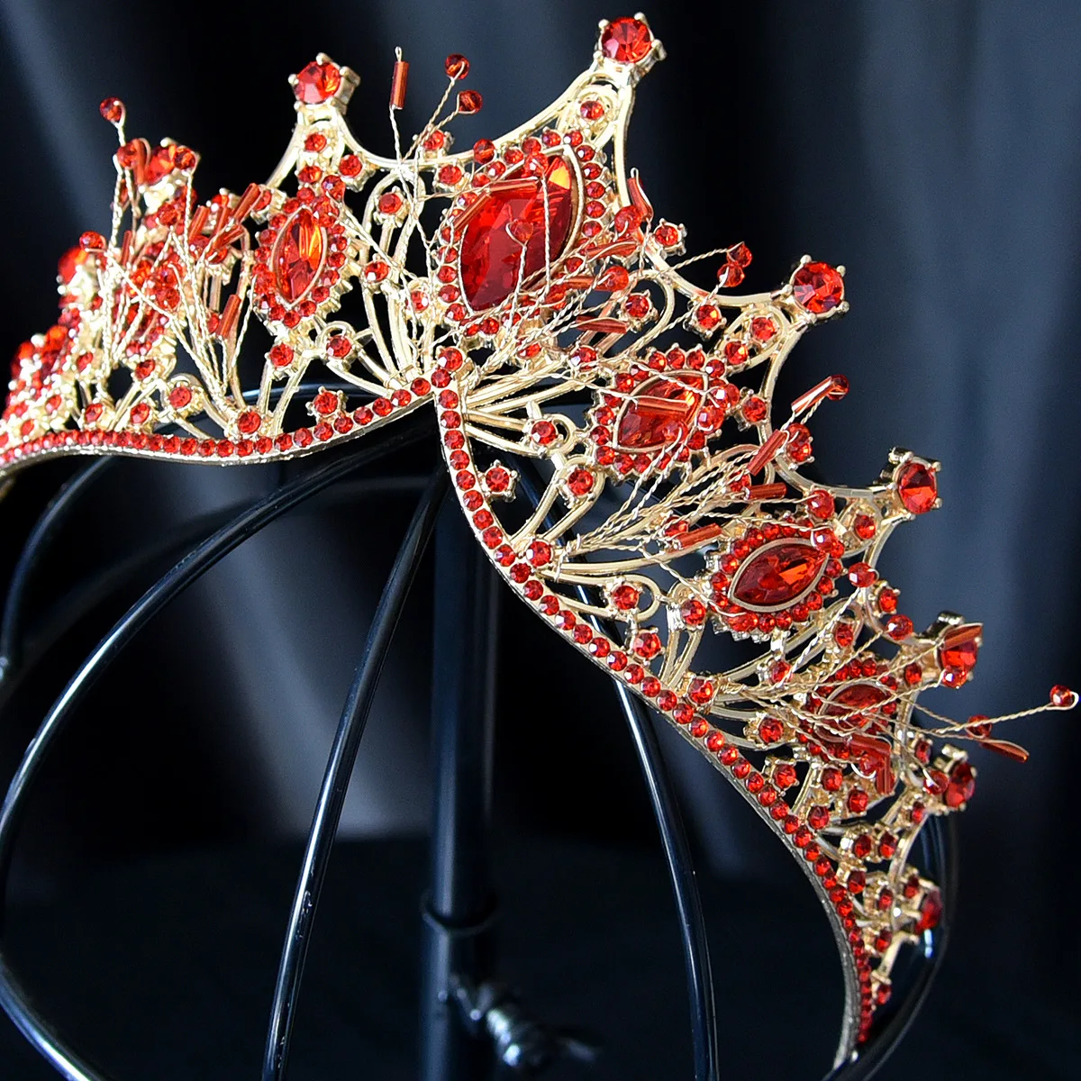 KMVEXO Baroque Vintage Handmade Red Crystal Beads Bridal Tiaras Rhinestone Diadema Crowns Hairbands Party Wedding Hair Jewelry