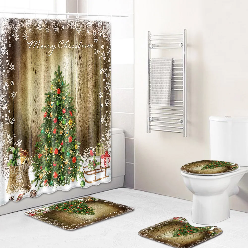 B4 T Merry Christmas 4 шт занавеска для ванной комнаты ковер 3D коврик для ванной нескользящий коврик для унитаза чехол для сиденья для дома декоративный Придверный коврик коврики - Цвет: B4