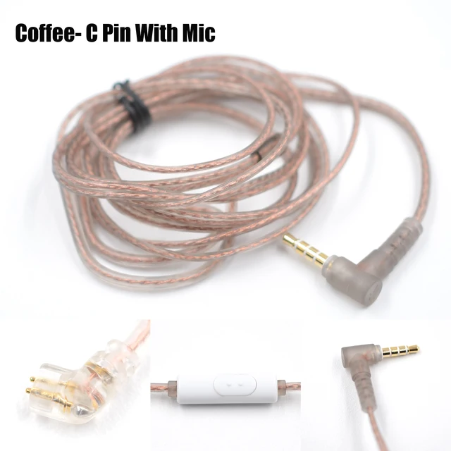 KZ Original Cable ZST ZSN ZS10 Pro EDX AS12 Headphones Mic Cable 2PIN Upgrade Cable Earphone Original  Silver plated Cable Wire C Pin Coffee Mic