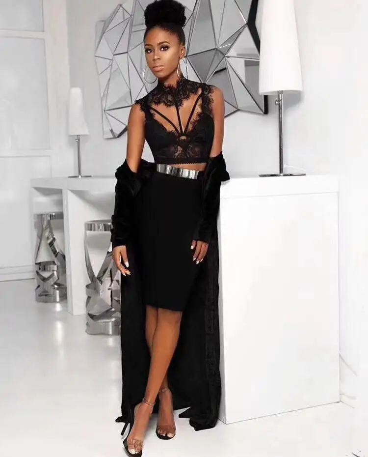 Одежда высшего качества для девочек Сексуальная Bodycon кружева выдалбливают живот Утягивающее платье Топы Для женщин обтягивающее Клубное вечерние Модные топы