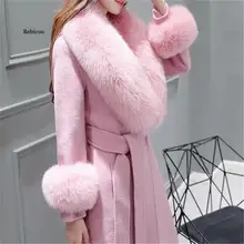  Autumn Winter High End Fashion Coat Slim Was Thin Woolen Coat Faux Fur Fur Collar Slim Was Thin Mid-length Coat Women Coat 