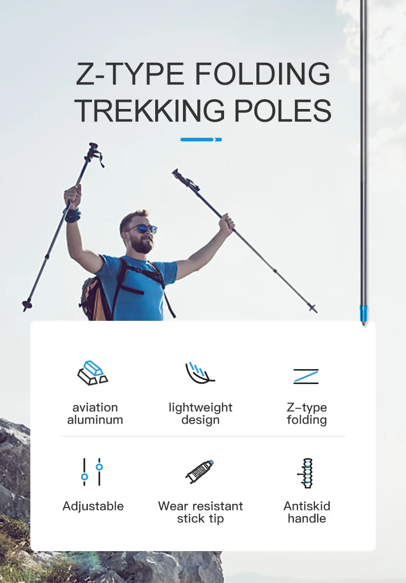 AONIJIE E4205 One Piece Lightweight Folding Collapsible Quick Lock Trekking Pole Hiking Trail Running Walking Stick Carbon Fiber