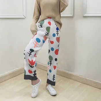

Pleated Straight Pants Women's Loose Spring Summer 2020 Thin Casual Loose White Print Trousers