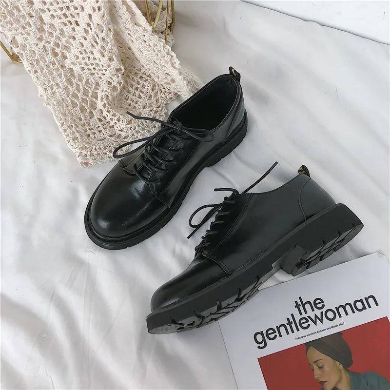 

Women Oxford Shoes Shallow Mouth British Style All-Match Casual Female Sneakers Flats Round Toe Leather Nurse Retro Preppy