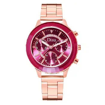 

2020 Rose Gold Red Stainless Steel Women Watches Fashion Brand Female Wristwatches Casual Three Eyes Scale Ladies Quartz Watch