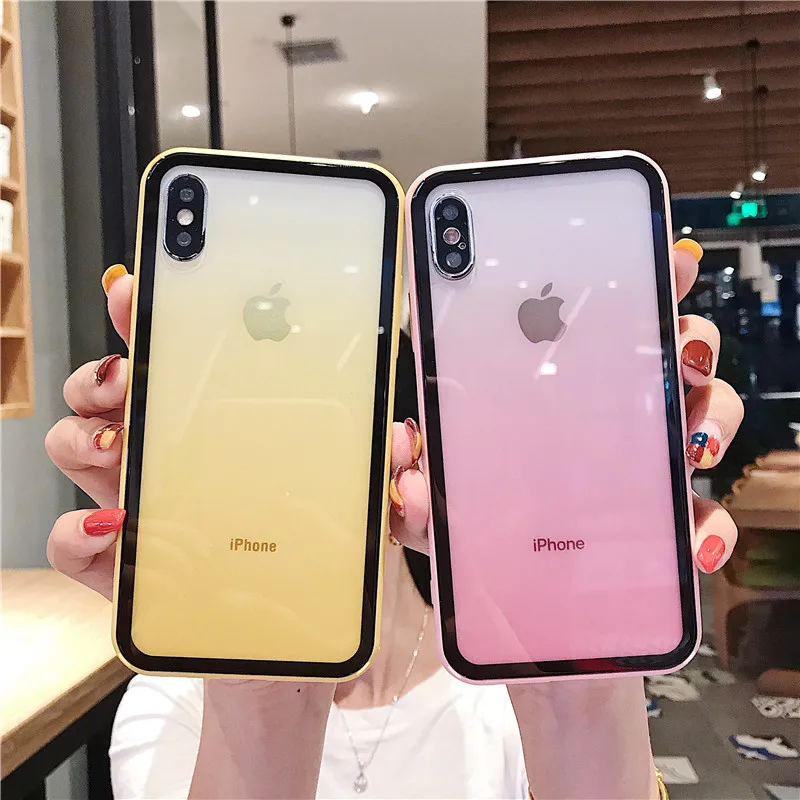 Роскошный прозрачный градиентный телефонный чехол для iphone XS Max XR 7 8 6s 6 plus акриловый пластиковый чехол карамельный цвет мягкий силиконовый край