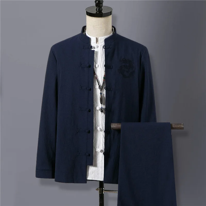 Spring Chinese-style Retro National Wind Suit MEN'S Suits Spring Clothing Stand Collar Sun Yat-sen Costume 2 Pieces Two Pieces B Spring Chinese-style Retro National Wind Suit MEN'S Suits Spring Clothing Stand Collar Sun Yat-sen Costume 2 Pieces Two Pieces B