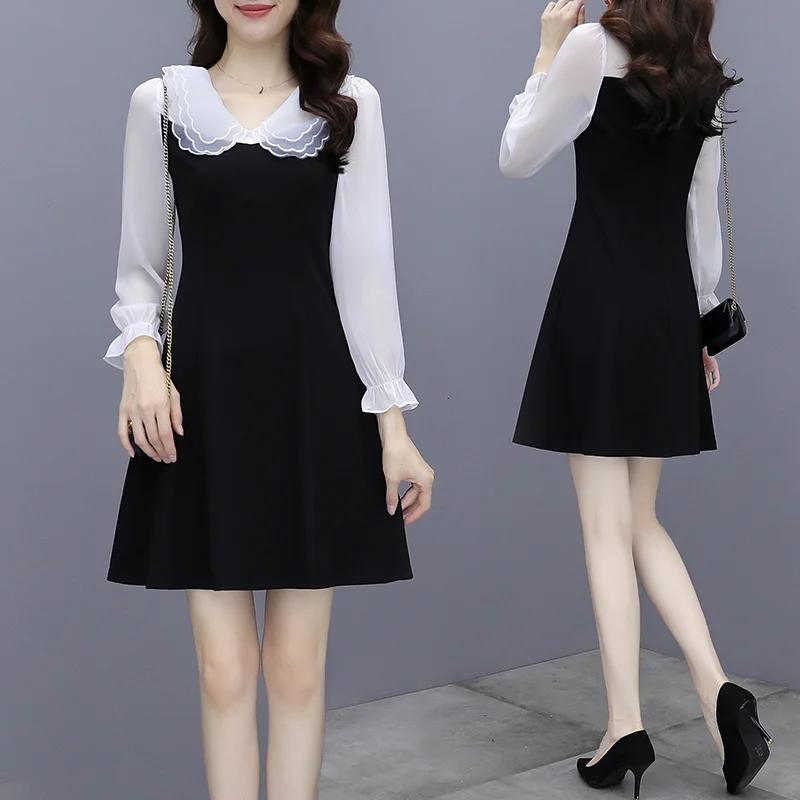 Style French Design Dress 2021 Spring and Autumn New Chic Small Two-Piece Doll Collar Skirt | Женская одежда