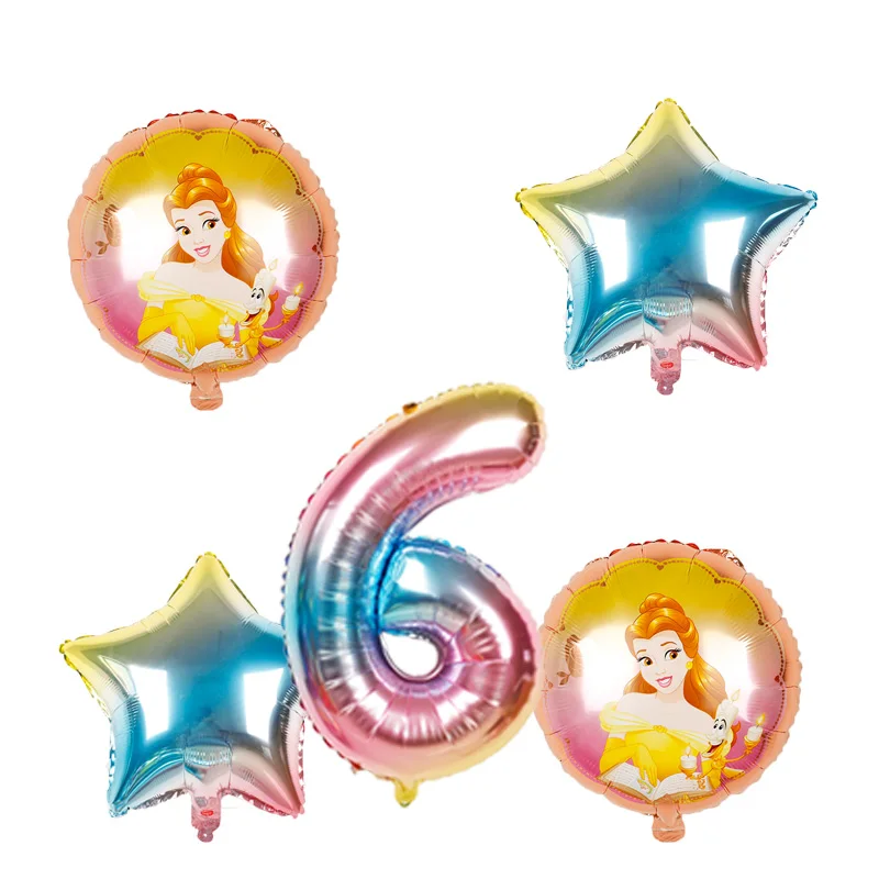 Belle rainbow set 5 шт./компл. Принцесса Белоснежка Золушка фольги шарики, День подарков будущей матери девушки день рождения украшения 32 дюйма номер гелиевые шары - Цвет: Belle rainbow set