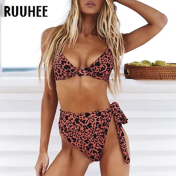 

RUUHEE 2020 Bikini Set Women Leopard Swimsuit Push Up Bikini High Waist Swimwear knotted Bathing Suit Female Beachwear Biquini