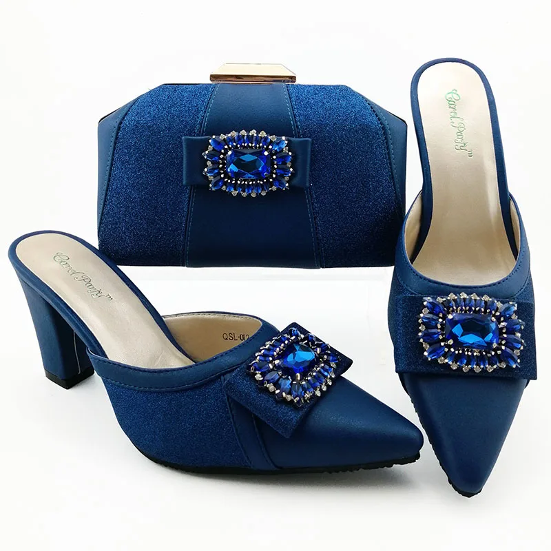 

Royal blue italian shoes and bag with shinning stones low heel 3.5 inches with size 38 to 43 SB8425-4