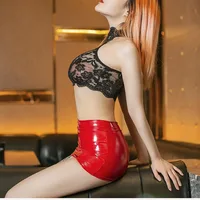 Red PVC Leather Micro Mini Skirt Shiny Wet Look Ultra Short Fitted Hipster Skirt Sexy Clubwear 2