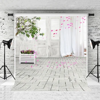 

VinylBDS 5X7FT White Wedding Photo Backgrounds Petals Flutter Photography Backdrops Children Studio Background