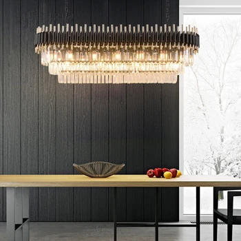 

2018 Modern Crystal Chandelier Luxury Rectangle Black Cristal Lustre for Dining Room Hanging Indoor Lighting Crystals Lamp E14