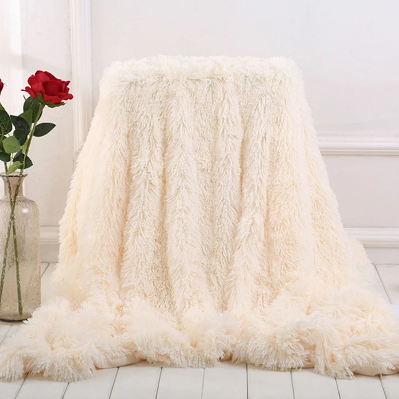 Super Soft faux fur throw blanket Fuzzy Fur Faux Elegant Cozy With Fluffy Throw Blanket Bed Long  Shaggy Soft Warm Bedding Sheet 2