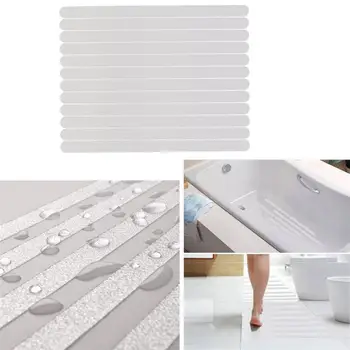 

12pcs PET Bathroom Transparent Non-Slip Tape Waterproof Without Sand Step Slip Belt For Household Merchandises (White)