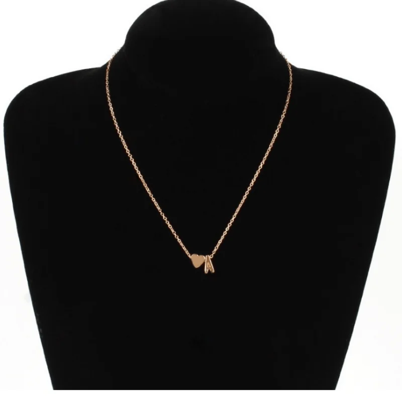 1PC Tiny Heart Dainty Initial Necklace KC Gold Color Letter A-Z Name Choker Necklace For Women Pendant Jewelry Gift