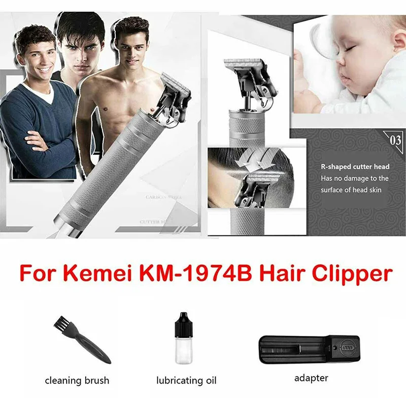 

KM-1974B Cordless Hair Clipper Sculpture Tool Oil Head Carving Trimmer Hair Clipper For Man Kids Or Pet usb