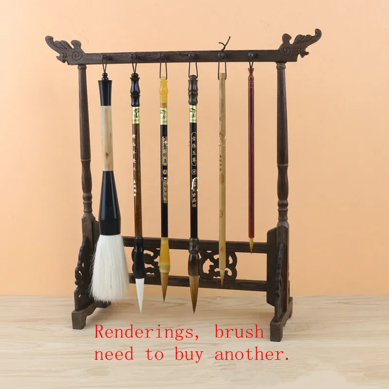 Traditional Chinese Brush Holder Calligraphy Pen Holder Stand 12 Hook Chicken-wing Wood Brush Stand Hanging Pen calligraphy pen holders