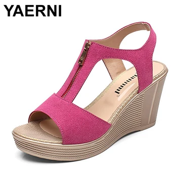 

YAERNI Big size 33-43 summer shoes women platform sandals 2019 ladies sandals wedge heels gladiator sandals black red green