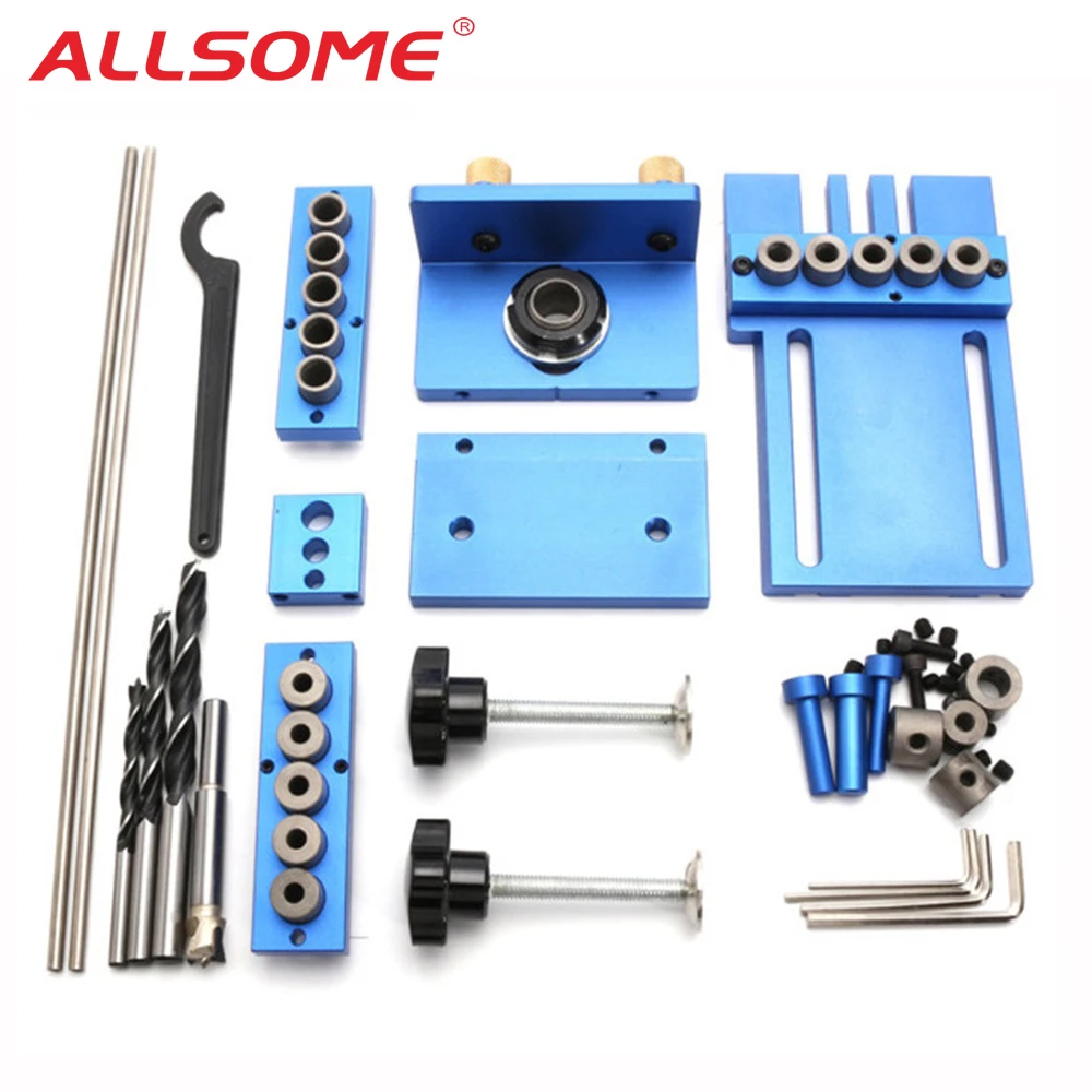 ALLSOME Aluminum Alloy Jig Dowelling Jig Set Wood Dowel Drilling Position Jig Wood Working Tool HT1705