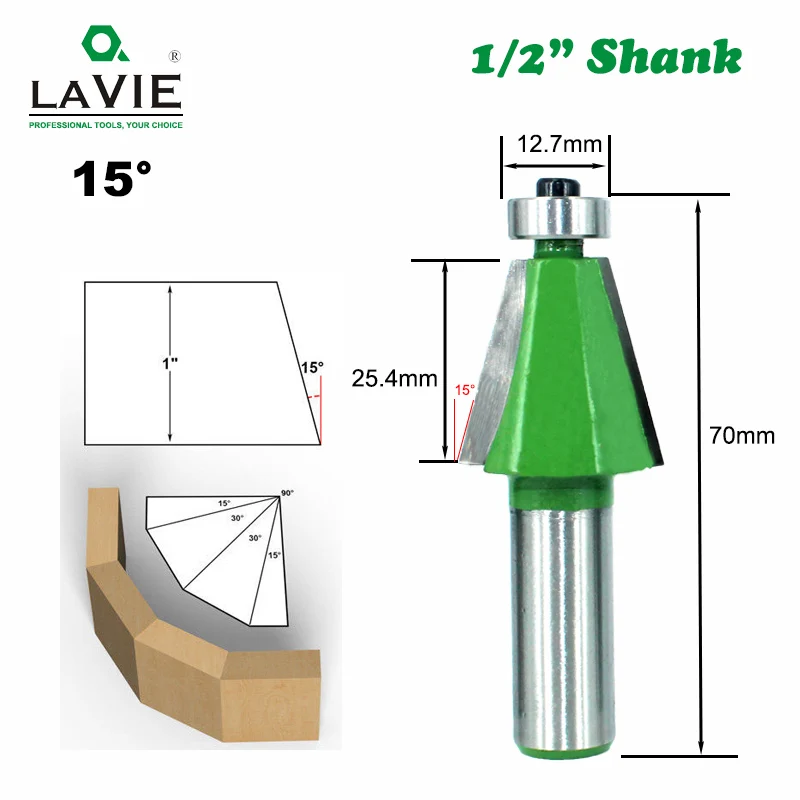 LAVIE 5 шт. 12 мм 1/" хвостовик Фаска фрезы 11,25 15 22,5 30 45 градусов фрезы для дерева машины MC03233