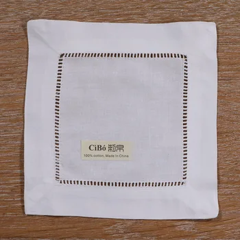 

N009-6: White Cotton Hemstitched Cocktail Napkins- 12 pieces 6" X 6"- Ladder Hem Stitch Cloth Napkin Coasters