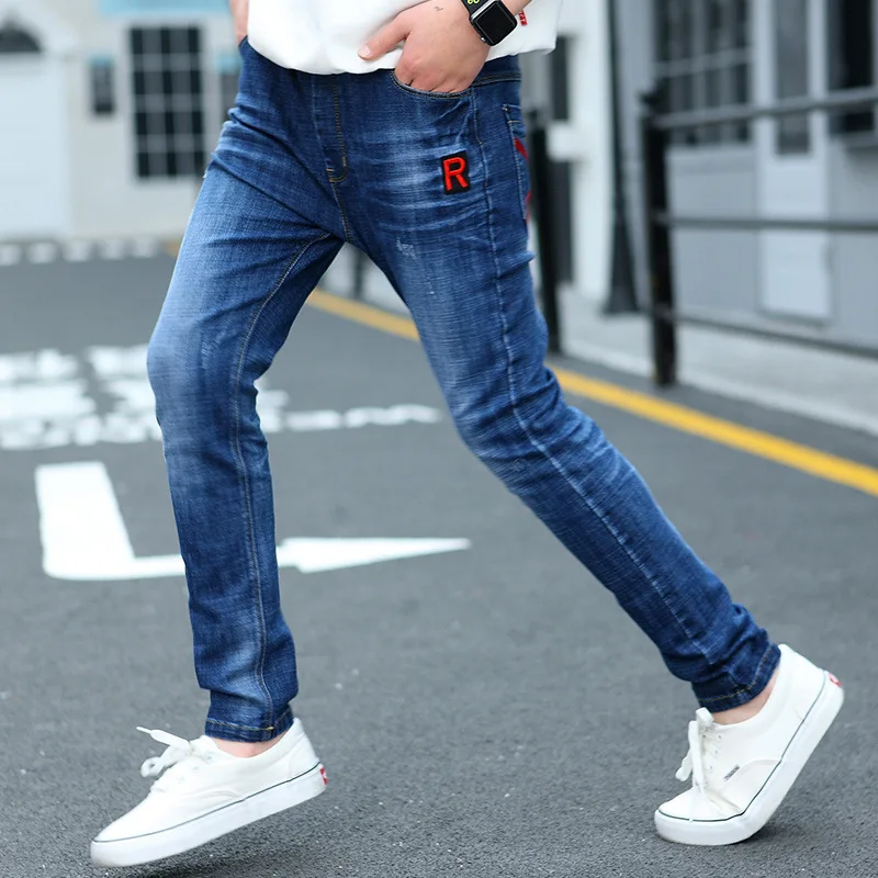 

Boys Jeans Teenager Young STUDENT'S Middle And Large Children Spring And Autumn Fashion-Style Casual Skinny Cowboy Long Pants