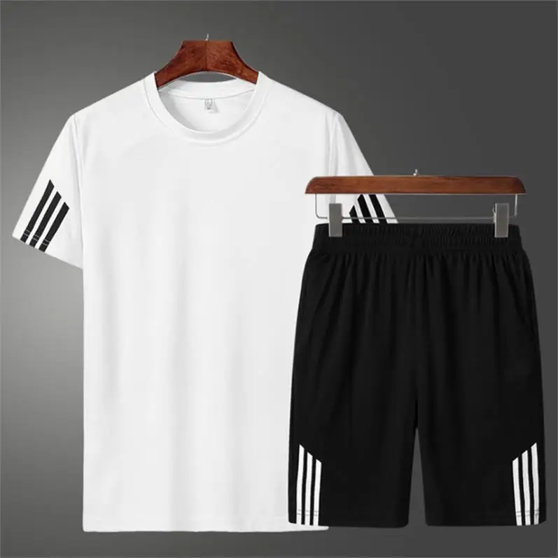Летняя футболка и шорты, комплект для мужчин 4XL с принтом, повседневный мужской спортивный костюм, спортивная толстовка, штаны, мужской спортивный костюм, синий, черный, серый