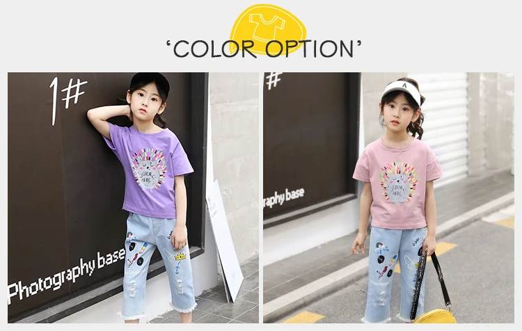 New Fashion 2Pcs Kids Summer Fashion Spring Girls Cute Kid Clothes Clothing Set Girls Summer Printed Cartoon Clothing Suit Set