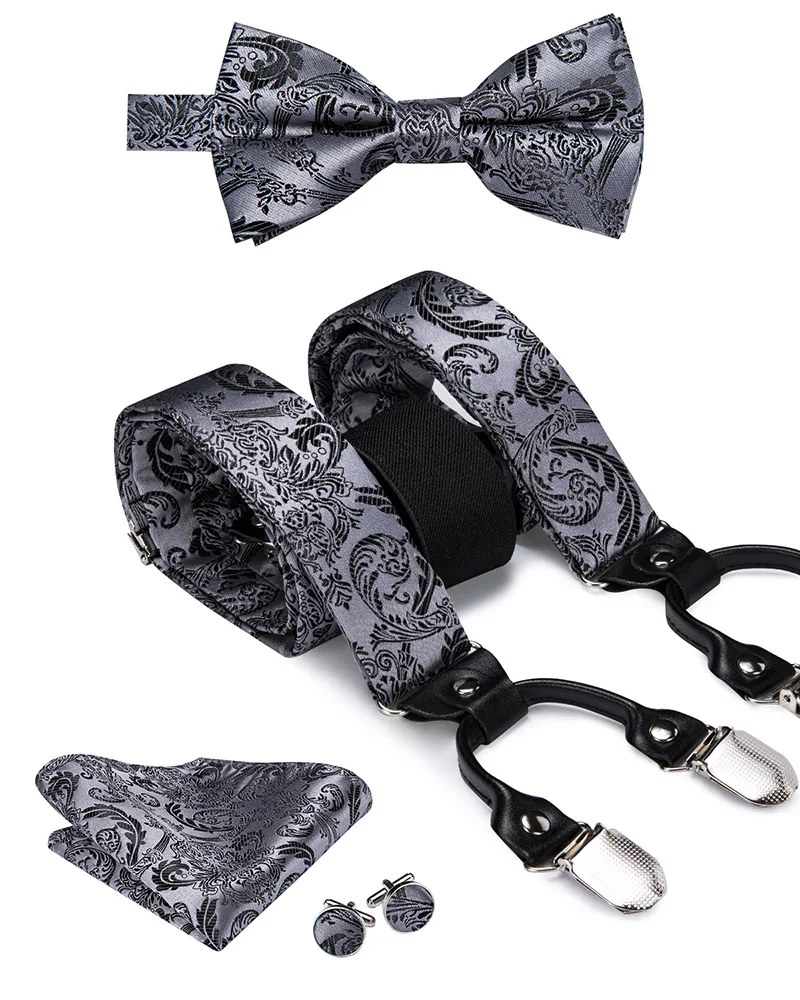 Hi Tie роскошные шелковые мужские винтажные запонки на подтяжках Серые Цветочные