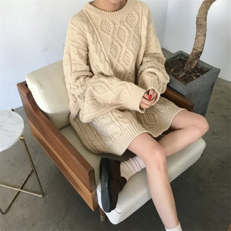 Новинка, осенне-зимние женские пуловеры, свитер большого размера, вязанный свободный элегантный повседневный однотонный минималистичный Топ