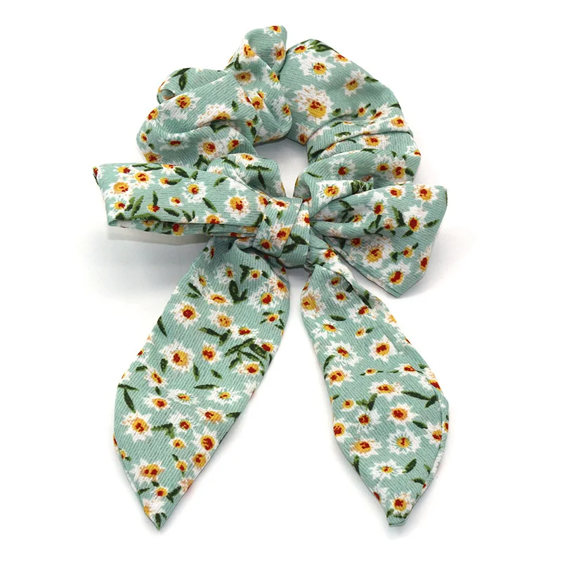 

European And American New Style Horse Tail Large Intestine Loop printing Hair Knot Rabbit Ear Headdress Big Bow Ribbon Tassel