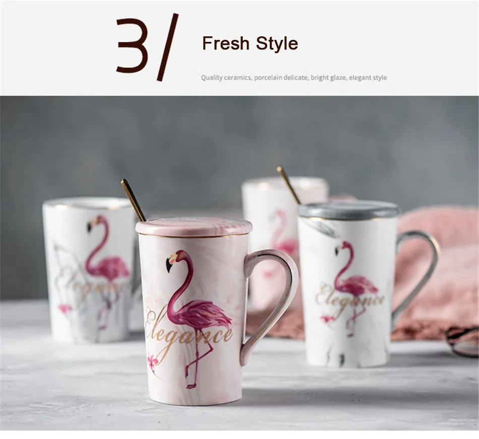 Креативная керамическая кружка с ручкой-ложкой мраморный Фламинго позолоченный молочный кофе чайная чашка посуда для напитков домашний офис чашка пара подарок
