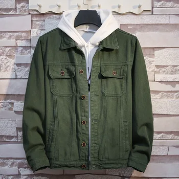 

2020 Men's Yarn-Dyed Denim Tooling Jacket Youth Casual Fashion Multi-Pockets Denim Jacket