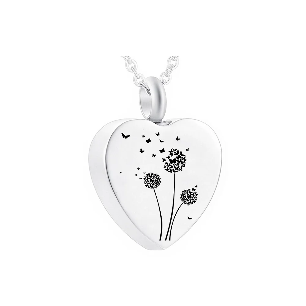 Cremation Jewelry Heart Pendant Stainless Steel Urn Necklace Dandelion Pendant Pet Ashes Memorial With Filling Kit