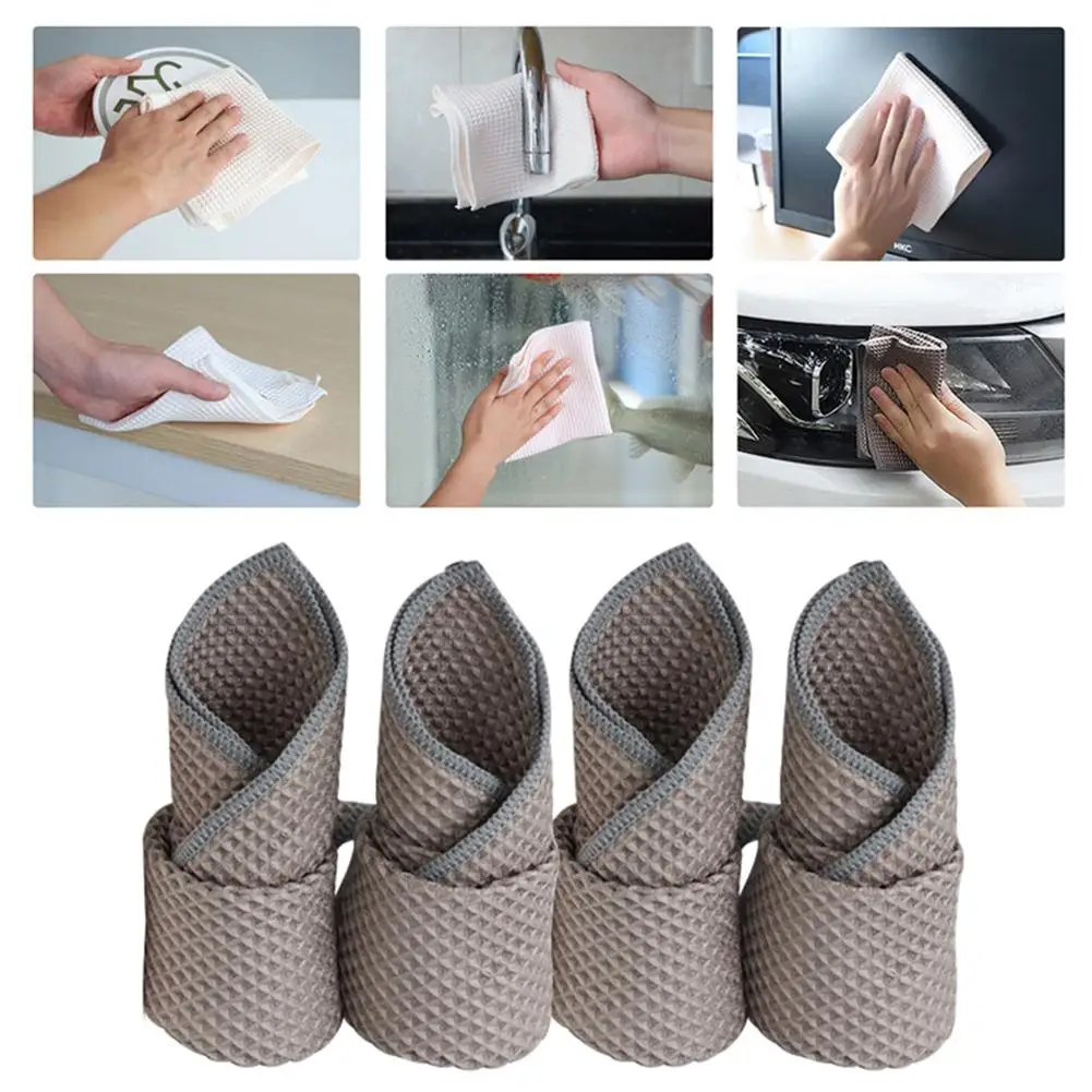 Microfiber Waffle Tableware Drying Pad Linen Thick Absorbent Cloth Wipe Glass Dishwashing Cleaning Towel | Дом и сад