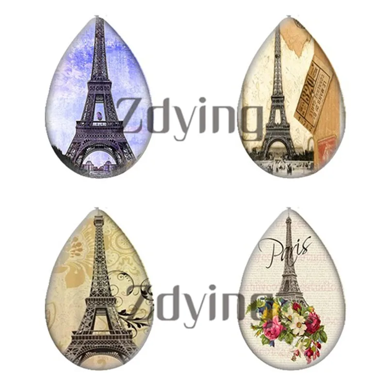 Zdying 10pcs Water Drop Teardrop Glass Cabochon Eiffel Tower Flower Photo Beads Jewelry Findings DIY Earrings Necklace Pendant | Украшения