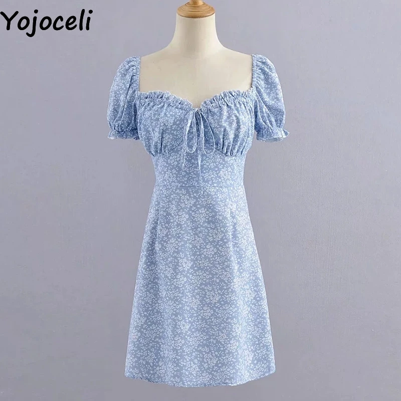 Yojoceli Элегантное короткое платье с цветочным рисунком для фитнеса, женское летнее Элегантное повседневное пляжное платье, женское милое мини Повседневное платье vestidos