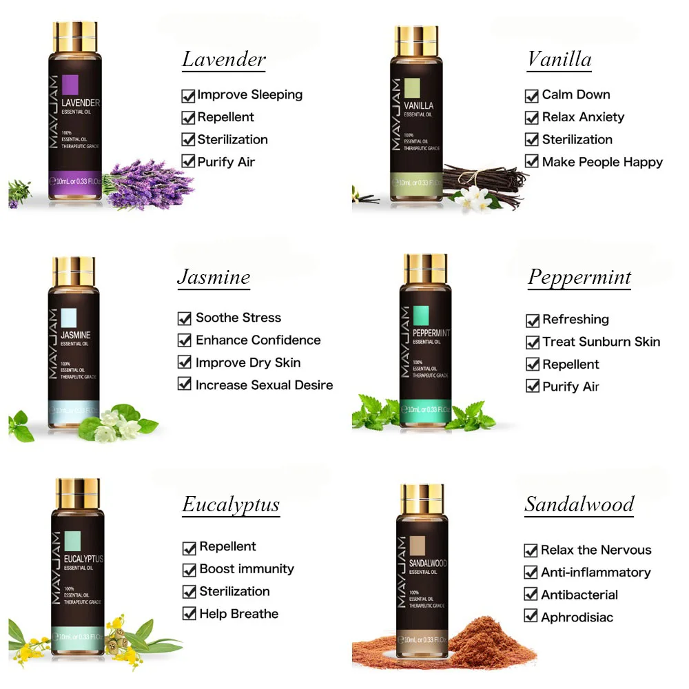 10ML Lavender Essential Oil Diffuser Pure Essential Oils Rose Eucalyptus Jasmine Vanilla Mint Sandalwood Tea Tree Aroma Oil-2