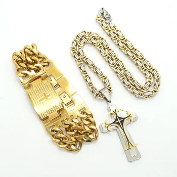 

WENDYFO High Quality Gold Silver Color Byzantine Cross Necklace Men Stainless Steel Hip Hop Punk Necklace Religious Jewelry Gift