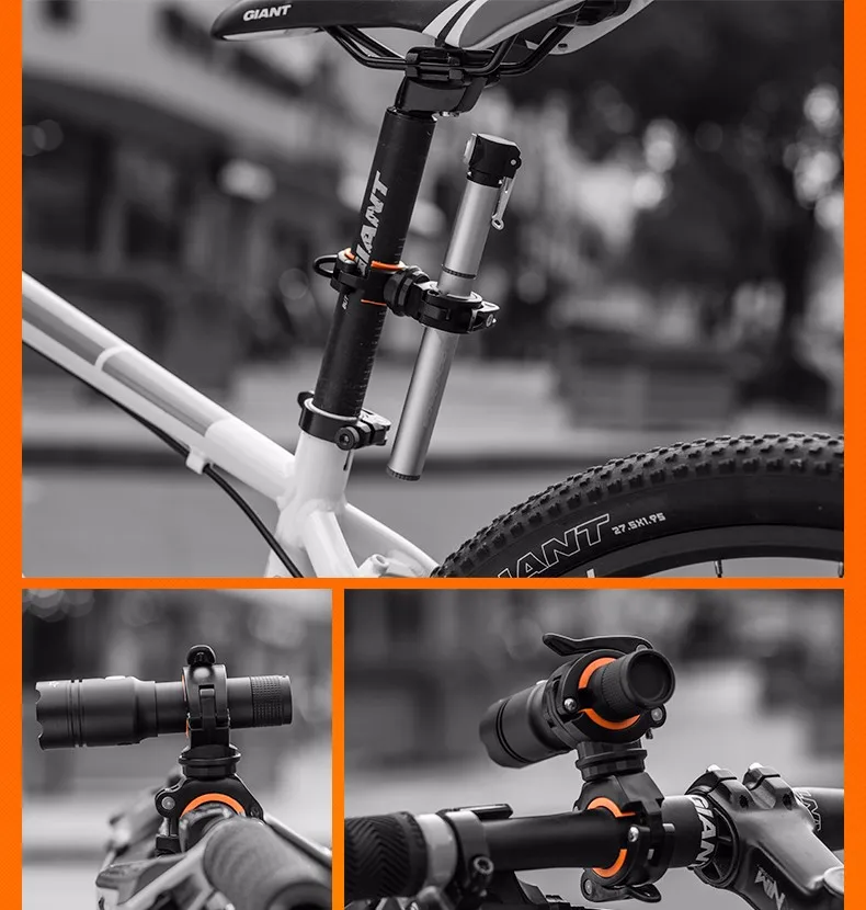 Cheap ROCKBROS Cycling Bike Rotating Light Double Holder LED Front Flashlight Lamp Pump Handlebar Holder Bicycle Accessories, 4 Colors 8