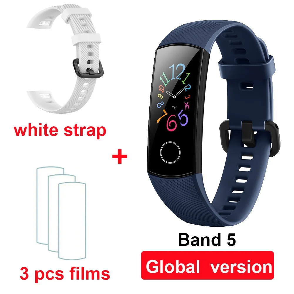 Huawei Honor Band 5/4, измеритель уровня кислорода в крови, 0,95 дюймов, фитнес-браслет, трекер, пульсометр, 5 АТМ, водонепроницаемый, Bluetooth 4,2, смарт-браслет - Цвет: blue GL white