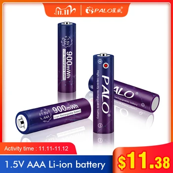

PALO original constant voltage 1.5V li-ion AAA battery 900mWh 1.5V AAA rechargeable lithium battery for toys mp4