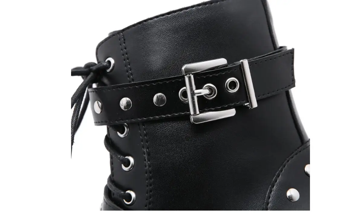 Autumn Winter Lace Up Elastic Leather Shoes For Women Ankle Boots Sexy High Heels Balck Brown Black Platform Shorts Boots Large