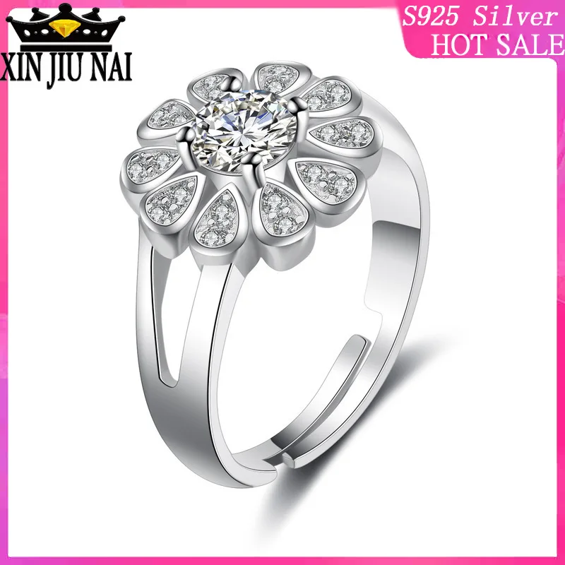 

Flowers and Drills Sunflower Mosaic Simulated Diamond Ring Female Movable Opening Adjustable K-plated Platinum Ring