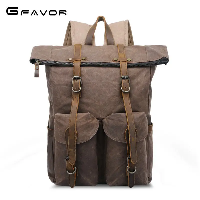 

SOURCE New Style Horse Leather Backpack Oil Wax Canvas Bag Men's Waterproof Wearable Outdoor Travel Bag Backpack-