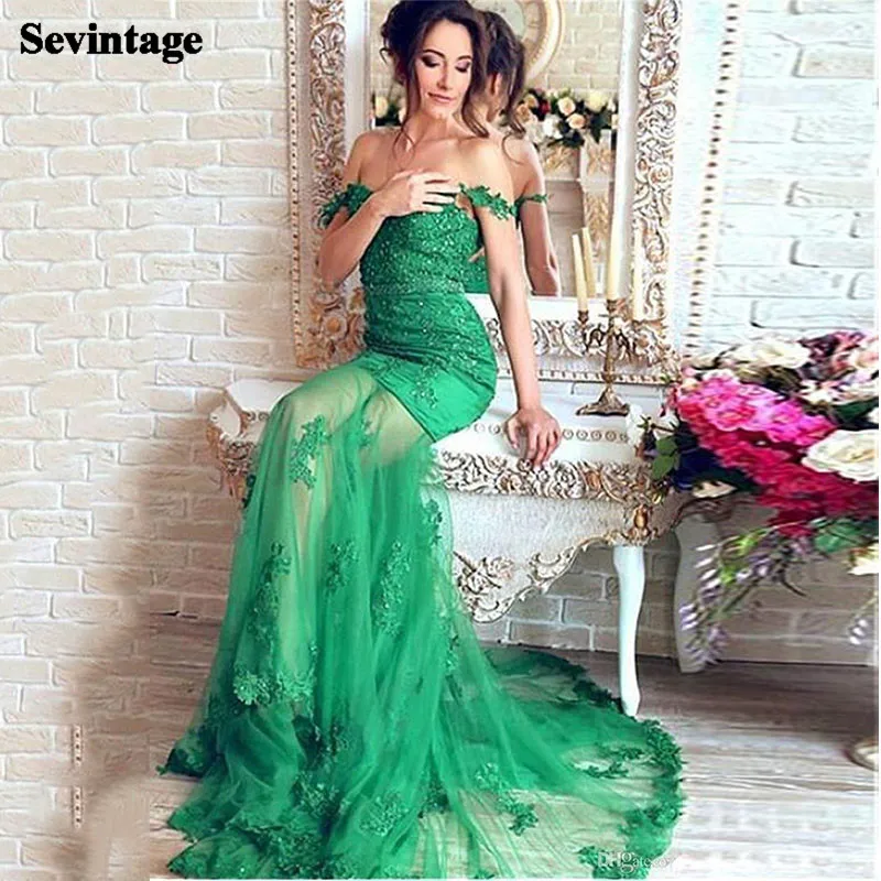 Женское вечернее платье-Русалка Sevintage зеленое кружевное Тюлевое платье с