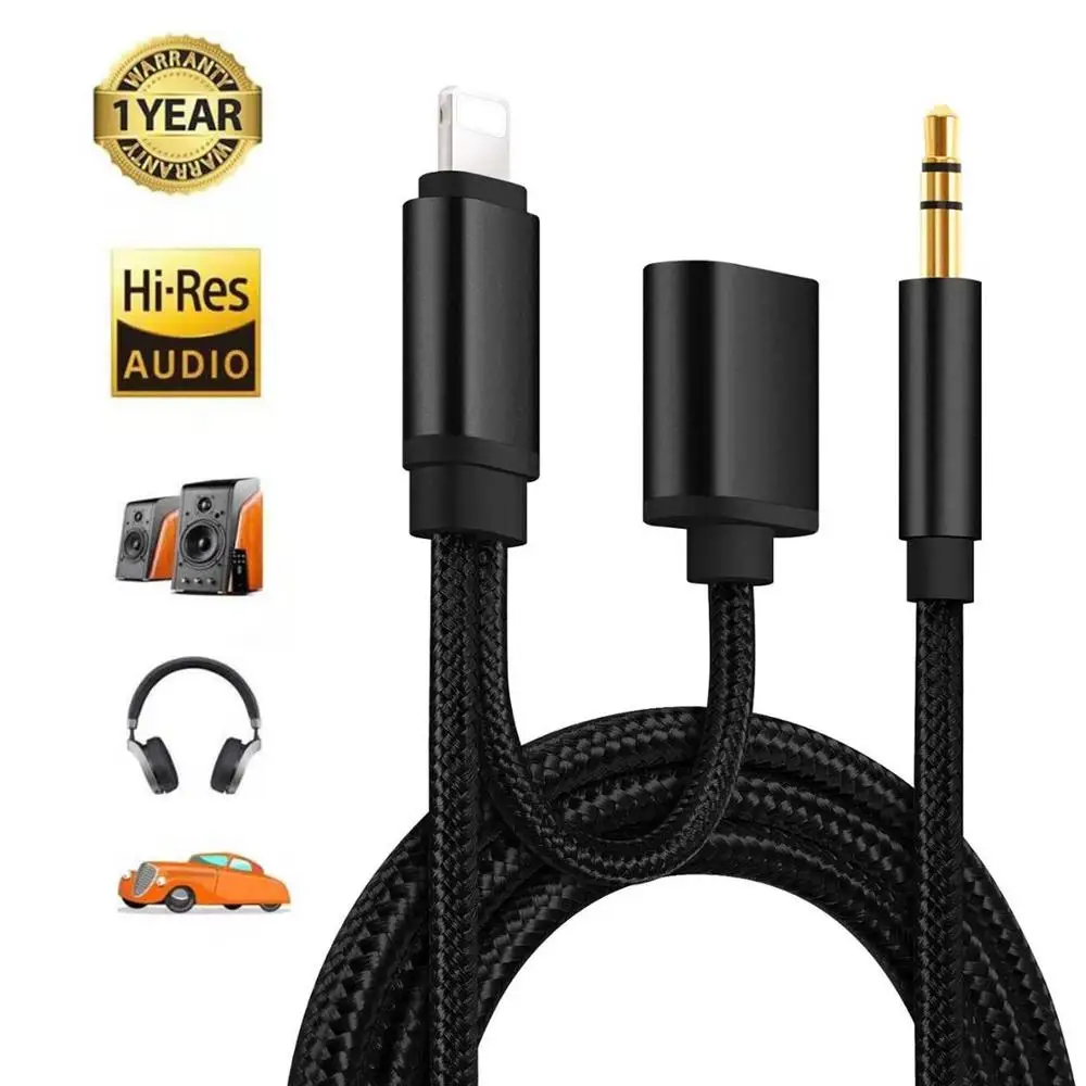 

Lightning to 3.5mm Headphone Jack Adapter iPhone Aux Cable with Charger Hi-Fi Aux Cord for Car for iPhone 11/XS/XR/8/7 Max Plus