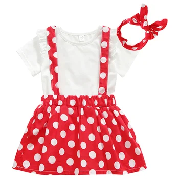 

Girls Clothes for Birthday Party Cute Polka Dot Suspender Skirt Outfit Baby Girls Kids Cake Smash Outfit 3pcs Set Girls Clothes